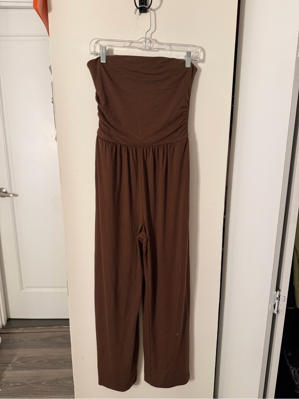 Strapless Brown Wide-Leg Jumpsuit